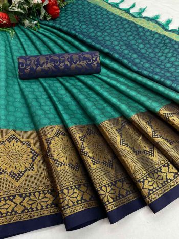 CASUAL WEAR BORDER AURA COTTON SILK SAREES WITH UNSTITCHED BLOUSE  RAMA