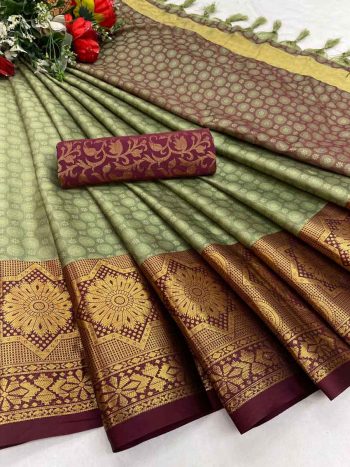 CASUAL WEAR BORDER AURA COTTON SILK SAREES WITH UNSTITCHED BLOUSE  GREY