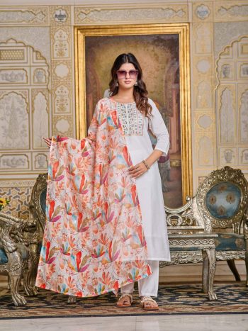 BOLLYWOOD CHANDERI SILK SEQUENCE CODING EMBROIDERY WORK TOP BOTTOM WITH DUPATTA WHITE