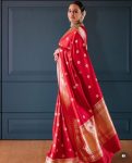 DESIGNER BANARASI SOFT SILK GOLDEN ZARI WORK SAREE WITH UNSTITCHED BLOUSE PARTY WEAR WHOLESALE PRICE ETHNIC GARMENT (2)