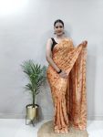 DESIGNER CHIFFONE PRISM PRINT WORK READY TO WEAR SAREE WITH UNSTITCHED BLOUSE ORANGE