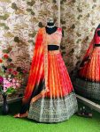 DESIGNER CHINON DIGITAL PRINT AND EMBROIDERY SEQUENCE WORK LEHENGA CHOLI WITH DUPATTA FESTIVAL WEAR WHOLESALE PRICE ETHNIC GARMENT (4)