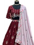 DESIGNER CHINON EMBROIDERY SEQUENCE WORK LEHENGA CHOLI WITH DUPATTA PARTY WEAR WHOLESALE PRICE ETHNIC GARMENT (2)