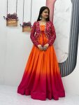 DESIGNER CHINON PLAIN GOWN WITH EMBROIDERY SEQUENCE WORK JACKET FESTIVAL WEAR WHOLESALE PRICE ETHNIC GARMENT (6)