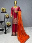 DESIGNER CHINON SILK EMBROIDERY SEQUENCE WORK TOP PALAZZO WITH DUPATTA PARTY WEAR WHOLESALE PRICE ETHNIC GARMENT (4)