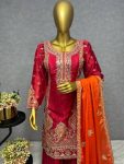 DESIGNER CHINON SILK EMBROIDERY SEQUENCE WORK TOP PALAZZO WITH DUPATTA PARTY WEAR WHOLESALE PRICE ETHNIC GARMENT (4)