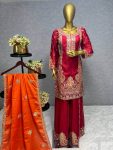 DESIGNER CHINON SILK EMBROIDERY SEQUENCE WORK TOP PALAZZO WITH DUPATTA PARTY WEAR WHOLESALE PRICE ETHNIC GARMENT (4)