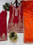 DESIGNER CHINON SILK EMBROIDERY SEQUENCE WORK TOP PALAZZO WITH DUPATTA PARTY WEAR WHOLESALE PRICE ETHNIC GARMENT (4)