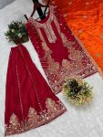 DESIGNER CHINON SILK EMBROIDERY SEQUENCE WORK TOP PALAZZO WITH DUPATTA PARTY WEAR WHOLESALE PRICE ETHNIC GARMENT (4)