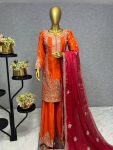 DESIGNER CHINON SILK EMBROIDERY SEQUENCE WORK TOP PALAZZO WITH DUPATTA PARTY WEAR WHOLESALE PRICE ETHNIC GARMENT (3)