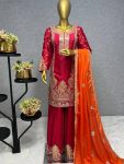 DESIGNER CHINON SILK EMBROIDERY SEQUENCE WORK TOP PALAZZO WITH DUPATTA PARTY WEAR WHOLESALE PRICE ETHNIC GARMENT (4)