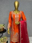 DESIGNER CHINON SILK EMBROIDERY SEQUENCE WORK TOP PALAZZO WITH DUPATTA PARTY WEAR WHOLESALE PRICE ETHNIC GARMENT (3)