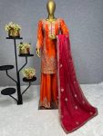 DESIGNER CHINON SILK EMBROIDERY SEQUENCE WORK TOP PALAZZO WITH DUPATTA PARTY WEAR WHOLESALE PRICE ETHNIC GARMENT (3)