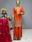 DESIGNER CHINON SILK EMBROIDERY SEQUENCE WORK TOP PALAZZO WITH DUPATTA PARTY WEAR WHOLESALE PRICE ETHNIC GARMENT (3)