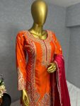 DESIGNER CHINON SILK EMBROIDERY SEQUENCE WORK TOP PALAZZO WITH DUPATTA PARTY WEAR WHOLESALE PRICE ETHNIC GARMENT (3)