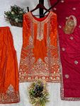 DESIGNER CHINON SILK EMBROIDERY SEQUENCE WORK TOP PALAZZO WITH DUPATTA PARTY WEAR WHOLESALE PRICE ETHNIC GARMENT (3)