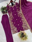 DESIGNER CHINON SILK EMBROIDERY SEQUENCE WORK TOP PANT WITH DUPATTA CASUAL WEAR WHOLESALE PRICE ETHNIC GARMENT (1)