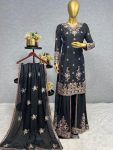 DESIGNER CHINON SILK EMBROIDERY THREAD SEQUENCE TOP PALAZZO WITH DUPATTA PARTY WEAR WHOLESALE PRICE ETHNIC GARMENT (3)