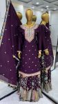 DESIGNER CHINON THREAD EMBROIDERY SEQUENCE WORK TOP PALAZZO WITH DUPATTA PURPLE