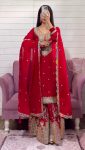DESIGNER CHINON THREAD EMBROIDERY SEQUENCE WORK TOP PALAZZO WITH DUPATTA PARTY WEAR WHOLESALE PRICE ETHNIC GARMENT (4)