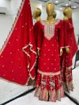 DESIGNER CHINON THREAD EMBROIDERY SEQUENCE WORK TOP PALAZZO WITH DUPATTA PARTY WEAR WHOLESALE PRICE ETHNIC GARMENT (4)