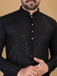 DESIGNER COTTON EMBROIDERY WITH SEQUENCE WORK MENS KURTA PAJAMA FESTIVAL WEAR WHOLESALE PRICE ETHNIC GARMENT (2)