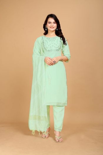 DESIGNER COTTON EMBROIDERY WORK TOP BOTTOM WITH DUPATTA PISTA