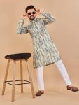 DESIGNER COTTON FOIL PRINT WORK MENS KURTA PAJAMA FESTIVAL WEAR WHOLESALE PRICE ETHNIC GARMENT (5)