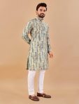 DESIGNER COTTON FOIL PRINT WORK MENS KURTA PAJAMA FESTIVAL WEAR WHOLESALE PRICE ETHNIC GARMENT (5)