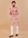 DESIGNER COTTON FOIL PRINT WORK MENS KURTA PAJAMA PINK