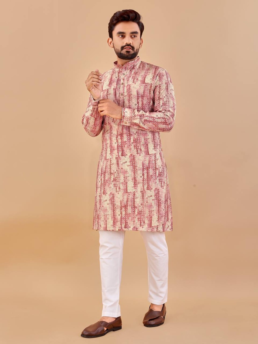 DESIGNER COTTON FOIL PRINT WORK MENS KURTA PAJAMA FESTIVAL WEAR WHOLESALE PRICE ETHNIC GARMENT (9)