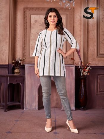 DESIGNER COTTON PRINT WORK LADIES ONLY TOP WHITE