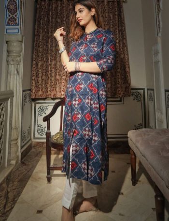 DESIGNER COTTON PRINT WORK ONLY KURTI BLUE