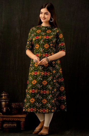 DESIGNER COTTON PRINT WORK ONLY KURTI GREEN
