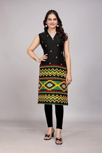 DESIGNER COTTON PRINT WORK ONLY KURTI BLACK