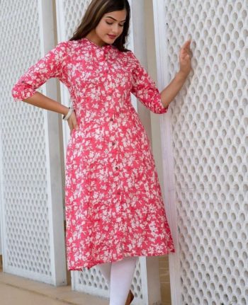 DESIGNER COTTON PRINT WORK ONLY KURTI PINK