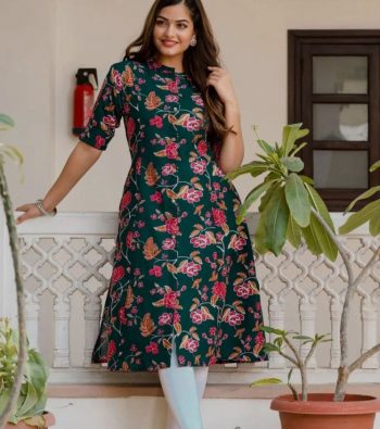 DESIGNER COTTON PRINT WORK ONLY KURTI GREEN
