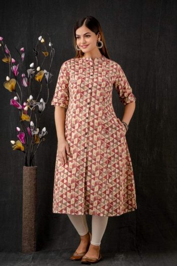 DESIGNER COTTON PRINT WORK ONLY KURTI PINK