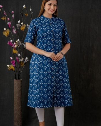 DESIGNER COTTON PRINT WORK ONLY KURTI SKY
