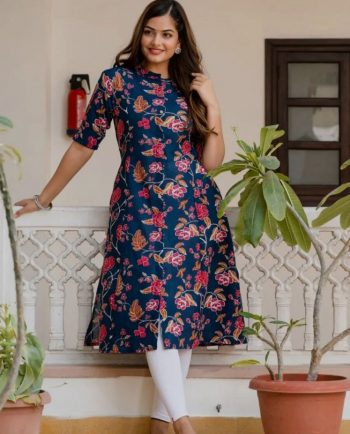 DESIGNER COTTON PRINT WORK ONLY KURTI BLUE