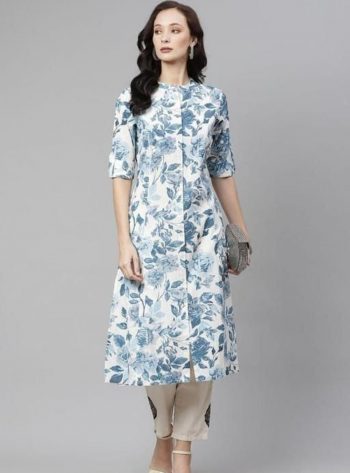 DESIGNER COTTON PRINT WORK ONLY KURTI SKY