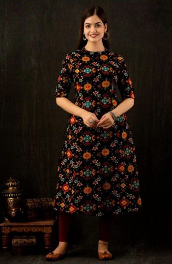 DESIGNER COTTON PRINT WORK ONLY KURTI BLACK