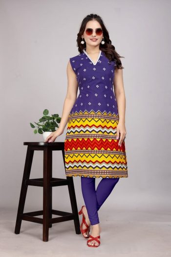 DESIGNER COTTON PRINT WORK ONLY KURTI BLUE