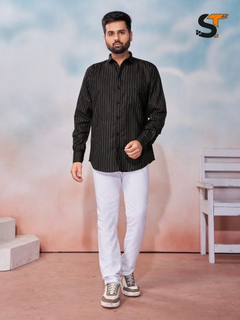 DESIGNER COTTON PRINT WORK ONLY MENS SHIRT BLACK