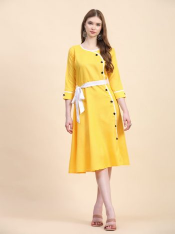 DESIGNER COTTON SIMPLE ONE PIECE YELLOW