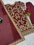 DESIGNER GEORGETTE EMBROIDERY AND STONE HAND WORK TOP PANT WITH DUPATTA FESTIVAL WEAR WHOLESALE PRICE ETHNIC GARMENT (14)