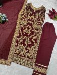 DESIGNER GEORGETTE EMBROIDERY AND STONE HAND WORK TOP PANT WITH DUPATTA FESTIVAL WEAR WHOLESALE PRICE ETHNIC GARMENT (14)