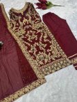 DESIGNER GEORGETTE EMBROIDERY AND STONE HAND WORK TOP PANT WITH DUPATTA FESTIVAL WEAR WHOLESALE PRICE ETHNIC GARMENT (14)