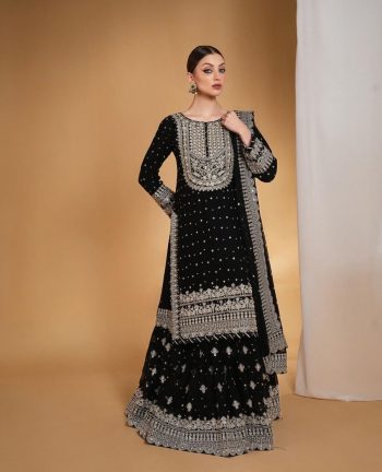 DESIGNER GEORGETTE EMBROIDERY SEQUENCE WORK TOP SHARARA WITH DUPATTA BLACK