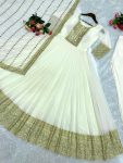 DESIGNER GEORGETTE EMBROIDERY WITH SEQUENCE WORK GOWN PANT WITH DUPATTA WEDDING WEAR WHOLESALE PRICE ETHNIC GARMENT (17)